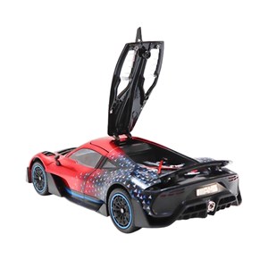 ماشین فلزی بنز موزیکال با چراغ، کمک‌ فنر و درب‌ های بازشو رنگ قرمز_ماشین اسباب بازی