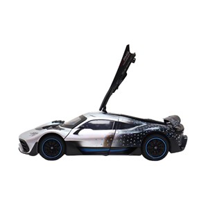 ماشین فلزی بنز موزیکال با چراغ، کمک‌ فنر و درب‌ های بازشو رنگ نقره ای_ماشین اسباب بازی