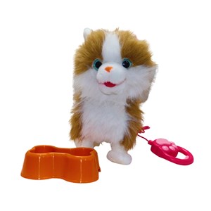 عروسک رباتیک گربه پشمالو موزیکال سنسور دار با دسته ی کنترلی رنگ قهوه ای مدل 5535_عروسک رباتیک