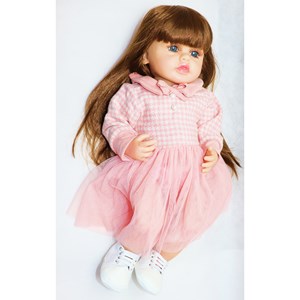 عروسک سیلیکونی دختر بچه 50 سانتی سخنگو با پیراهن صورتی_عروسک