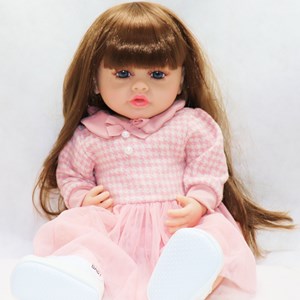 عروسک سیلیکونی دختر بچه 50 سانتی سخنگو با پیراهن صورتی_عروسک