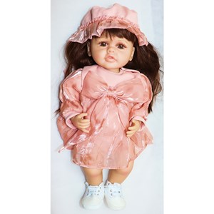 عروسک سیلیکونی دختر بچه 50 سانتی سخنگو با کلاه صورتی_عروسک