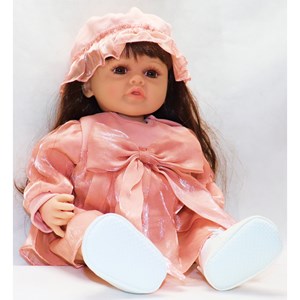 عروسک سیلیکونی دختر بچه 50 سانتی سخنگو با کلاه صورتی_عروسک