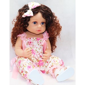 عروسک سیلیکونی دختر بچه 50 سانتی سخنگو با گل سر صورتی_عروسک