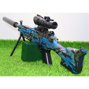 تفنگ اسباب‌ بازی شارژی تیر ژله‌ ای دو حالته با دوربین رنگ آبی مدل M249 554C_تفنگ اسباب بازی