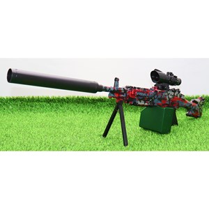 تفنگ اسباب‌ بازی شارژی تیر ژله‌ ای دو حالته با دوربین رنگ قرمز مدل M249 554B_تفنگ اسباب بازی