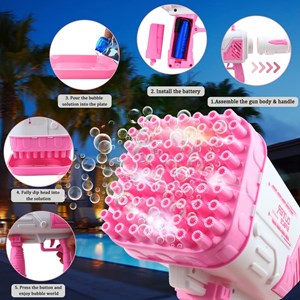 تفنگ اسباب بازی حباب ساز شارژی چراغ دار با 64 سوراخ مدل Rocket Bubble Gun_تفنگ اسباب بازی