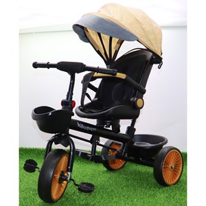 سه چرخه فلزی با سایه بان رنگ کرم