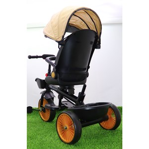 سه چرخه فلزی با سایه بان رنگ کرم