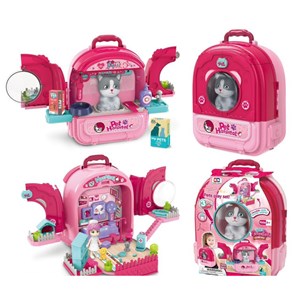 کوله پشتی ست نگهداری گربه خانگی رنگ صورتی _ اسباب بازی مشاغل